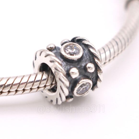 Authentic PANDORA Sterling Silver Abstract Oxidized Charm with cubic zirconia - Picture 1 of 9